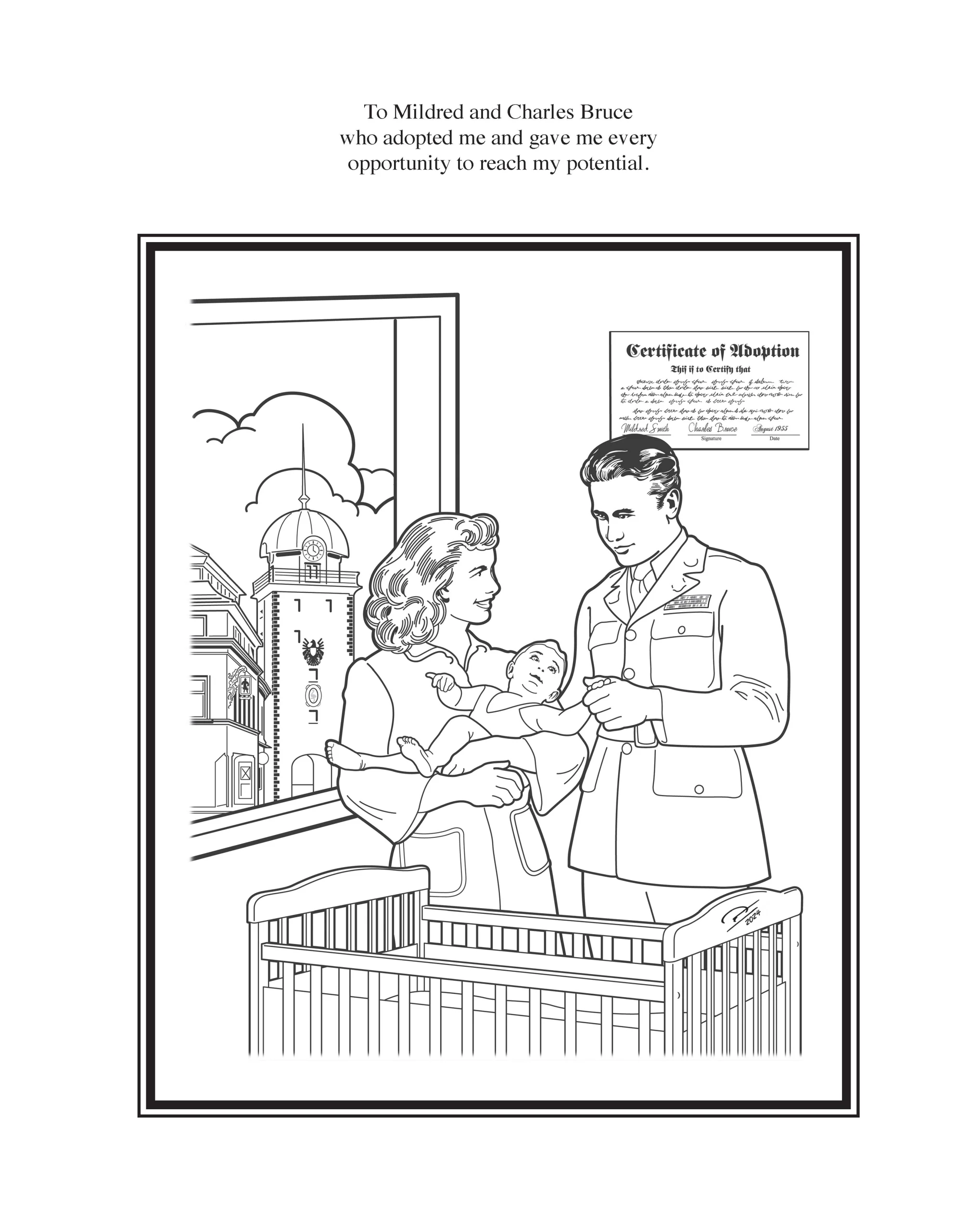 illustration portraying the day Chad's parents adopted him.